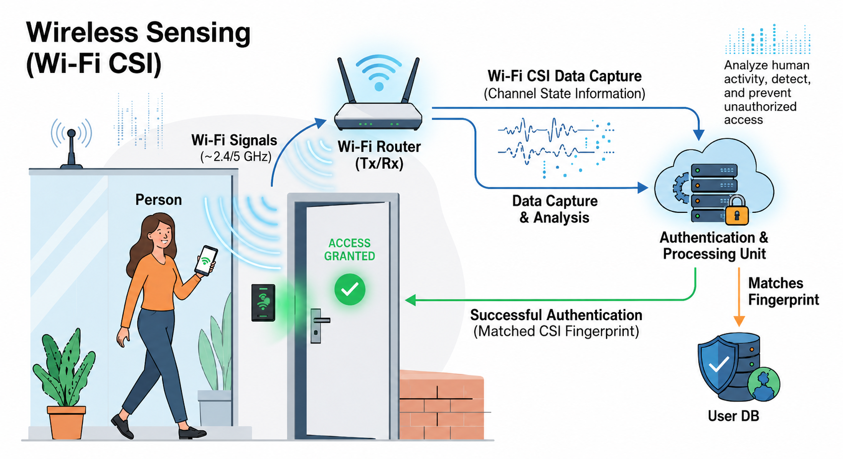 Wireless Sensing (Wi-Fi CSI) and Authentication — research overview